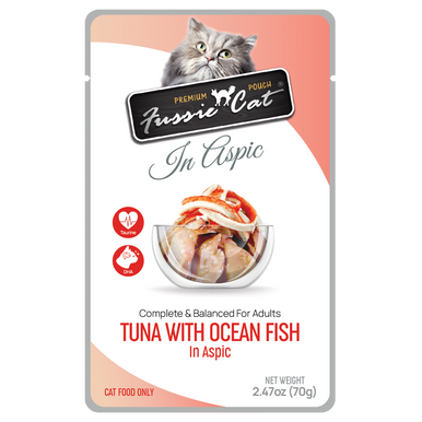 Fussie Cat Premium Tuna with Ocean Fish in Aspic Pouch, 2.47 oz - Wet Cat Food