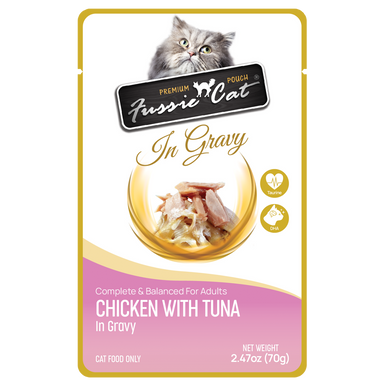 Fussie Cat Premium Chicken & Tuna in Gravy Wet Cat Food Pouch, 2.47 oz