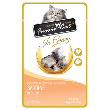 Fussie Cat Premium Sardine in Gravy Cat Food Pouch, 2.47 oz