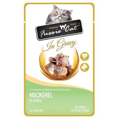 Fussie Cat Premium Mackerel in Gravy Cat Food Pouch, 2.47 oz