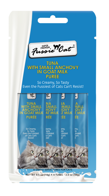 Fussie Cat Tuna & Anchovies in Goat Milk Puree Cat Treats - 4 Pack