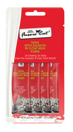 Fussie Cat Tuna & Salmon in Goat Milk Puree Cat Treats - 4pk or Single Tube