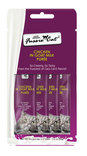 Fussie Cat Chicken in Goat Milk Puree Cat Treat - Lickable, Grain-Free, 4-Pack