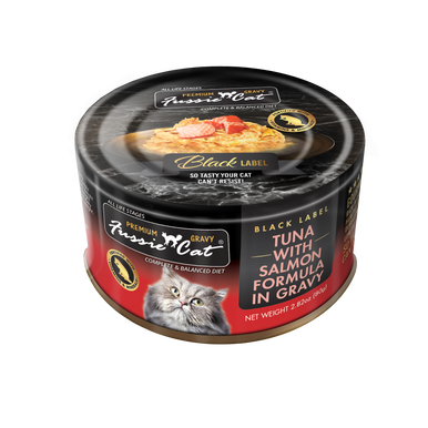 Fussie Cat Premium Black Label Tuna with Salmon in Gravy Wet Cat Food - 2.82oz Can