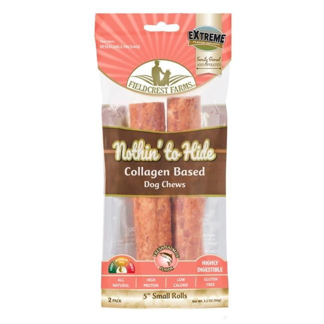 Fieldcrest Farms Nothin' to Hide 5" Collagen Roll Dog Chew - Salmon - 2 Pack