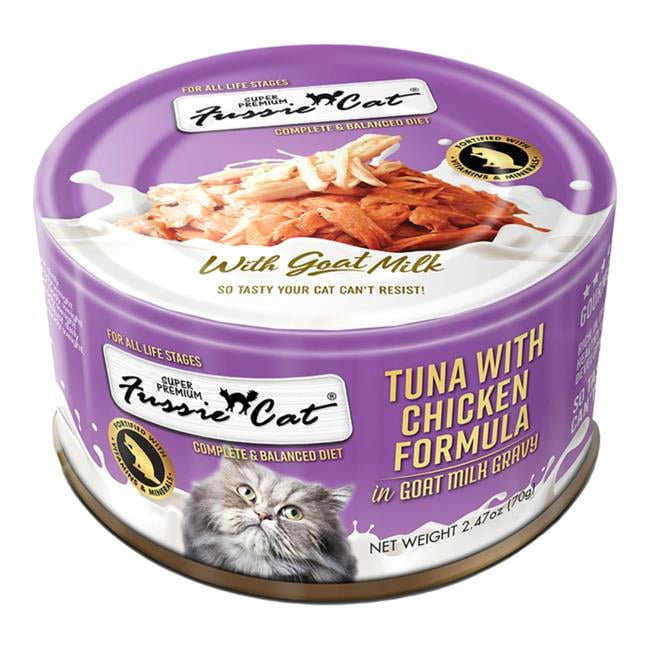 Fussie Cat Premium Wet Cat Food, Tuna & Chicken in Goat's Milk Gravy, 2.47 oz