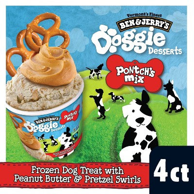 Ben & Jerry's Doggie Desserts Pontch's Mix - Peanut Butter & Pretzel Swirls Frozen Dog Treat - 4ct