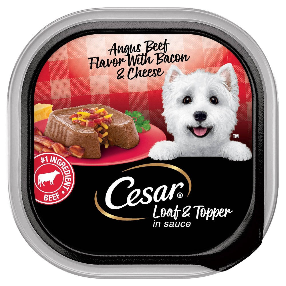 Cesar Angus Beef Flavor with Bacon & Cheese Loaf Wet Dog Food, 3.5 oz Single Tray