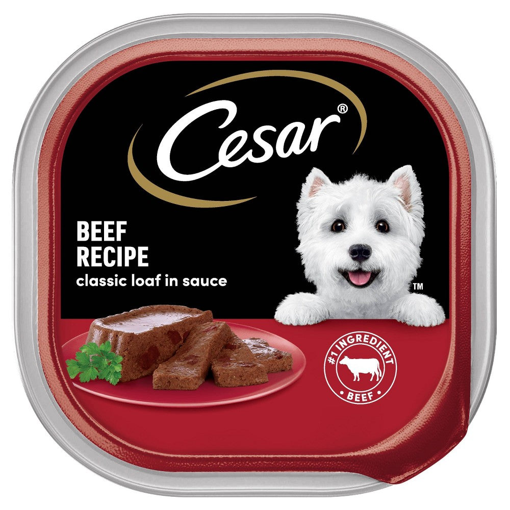 Cesar Classic Loaf in Sauce Beef Recipe Wet Dog Food, 3.5 oz Tray