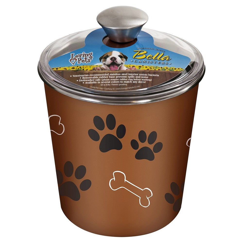 Loving Pets Bella Treat Canister - Copper Paw Print & Bone Design - Dog/Pet Food Storage