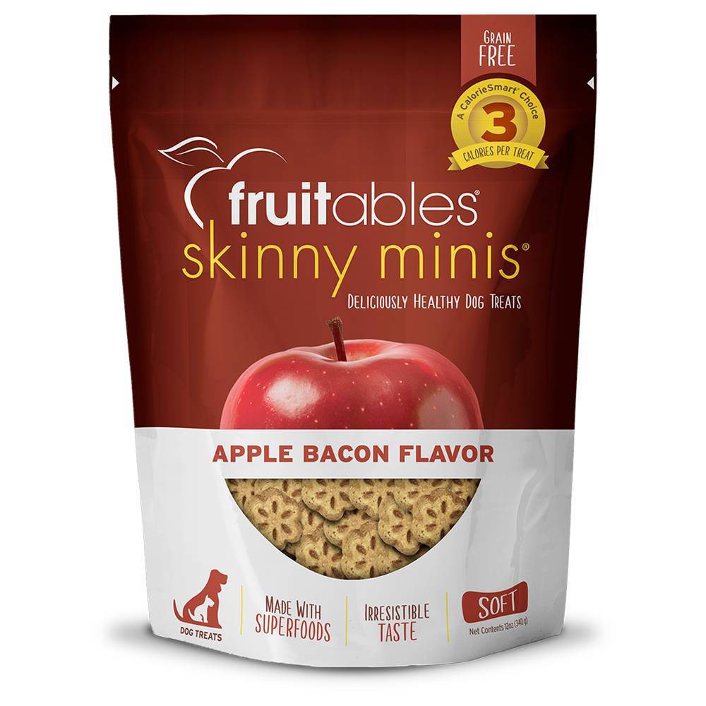Fruitables Skinny Minis Apple Bacon Dog Treats, Soft & Chewy, 12 oz