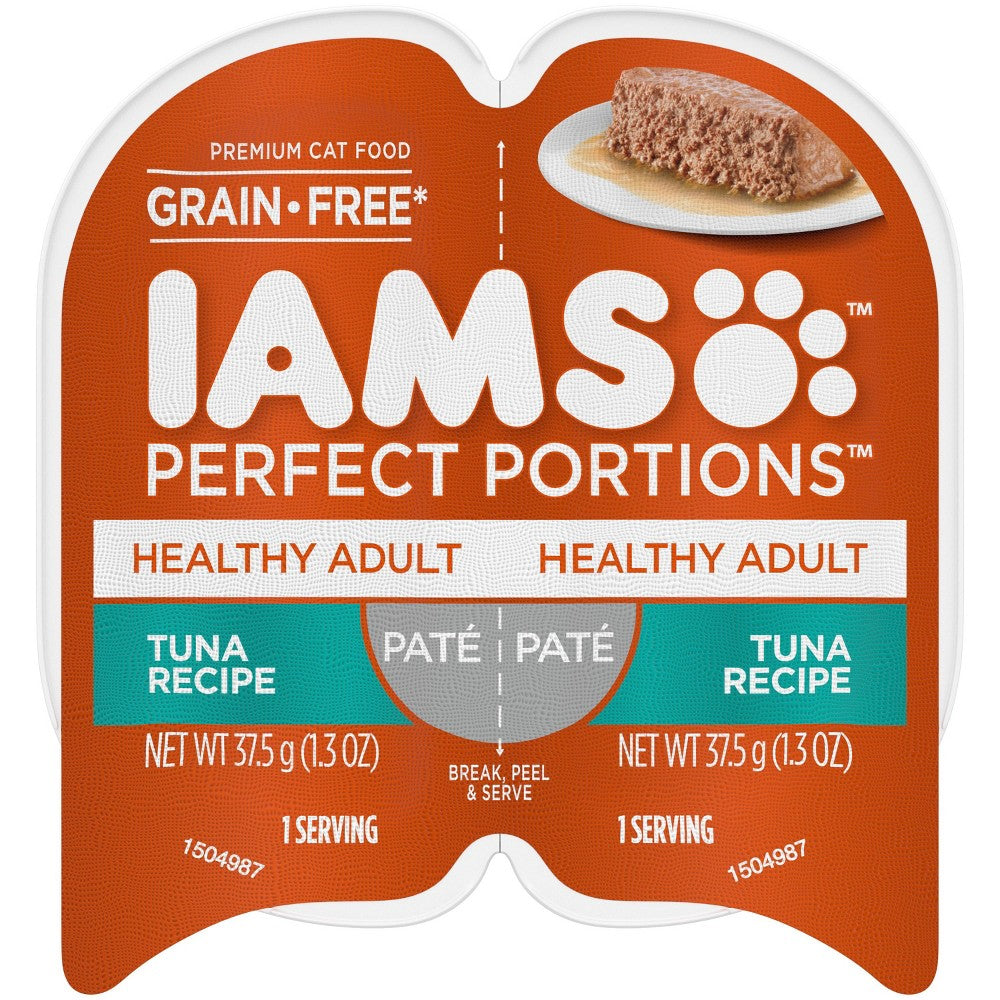 Iams Perfect Portions Healthy Adult Grain Free Wet Cat Food Paté Tuna Recipe 2.6 Oz Twin-Pack Tray