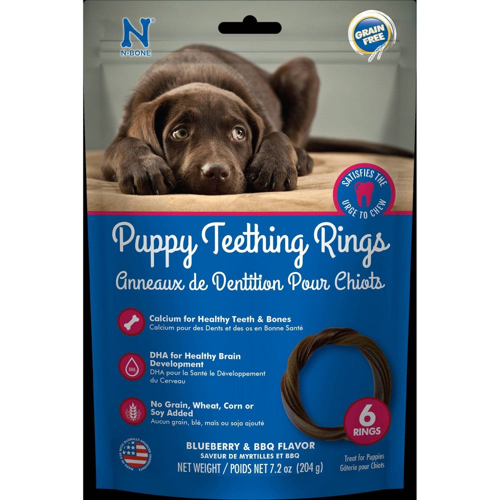 N-Bone Puppy Teething Rings - Blueberry & BBQ Flavor, Grain-Free, 6 Count