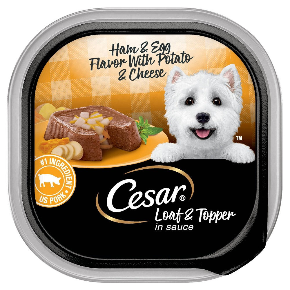 Cesar Savory Delights Wet Dog Food, Ham and Egg Flavor with Potato & Cheese, 3.5 oz Tray