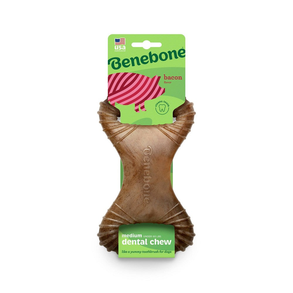 Benebone Dental Chew Bacon Medium Dog Toy - Durable Bacon Flavored Chew for Oral Health