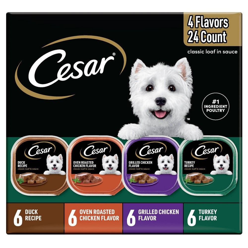 Cesar Classic Loaf in Sauce Adult Wet Dog Food Poultry Variety Pack, 3.5 oz Trays (24 Count)