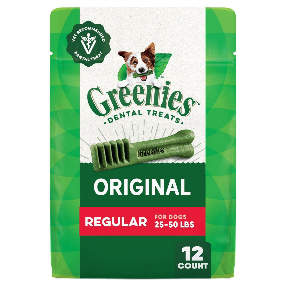 Greenies Regular Chewy Dental Dog Treats, Original Chicken Flavor, 12 oz (12 Treats)
