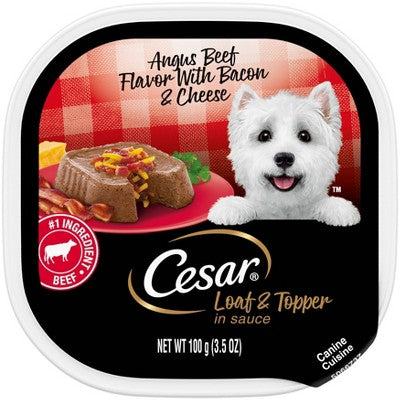 Cesar Angus Beef Flavor with Bacon & Cheese Loaf Wet Dog Food, 3.5 oz Single Tray