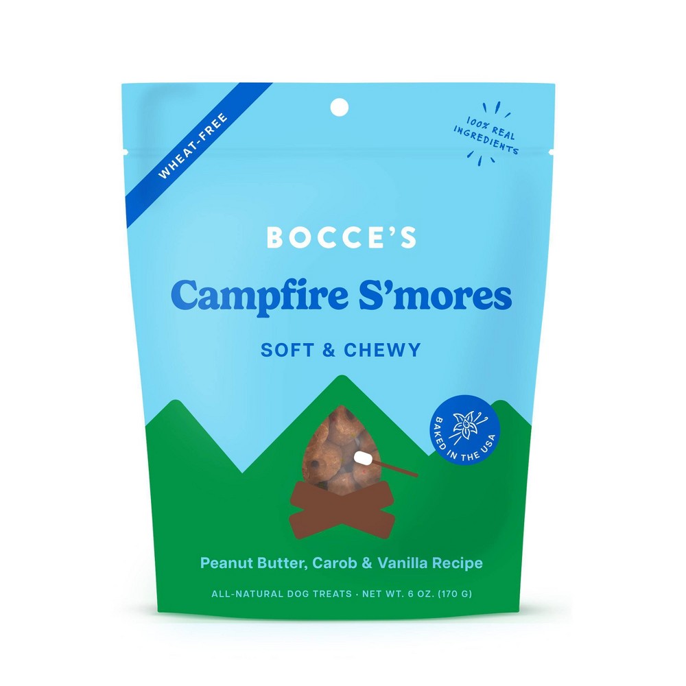 Bocce's Bakery Campfire S'mores Dog Treats - Soft & Chewy, Peanut Butter, Carob & Vanilla, 6 oz Bag