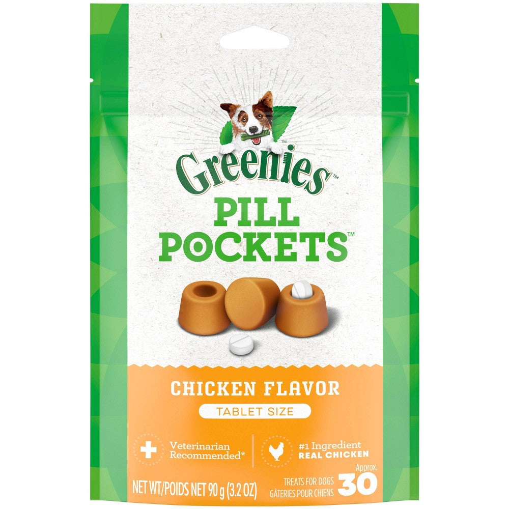 GREENIES Pill Pockets for Dogs, Tablet Size, Chicken Flavor, 30 Treats (3.2 oz)