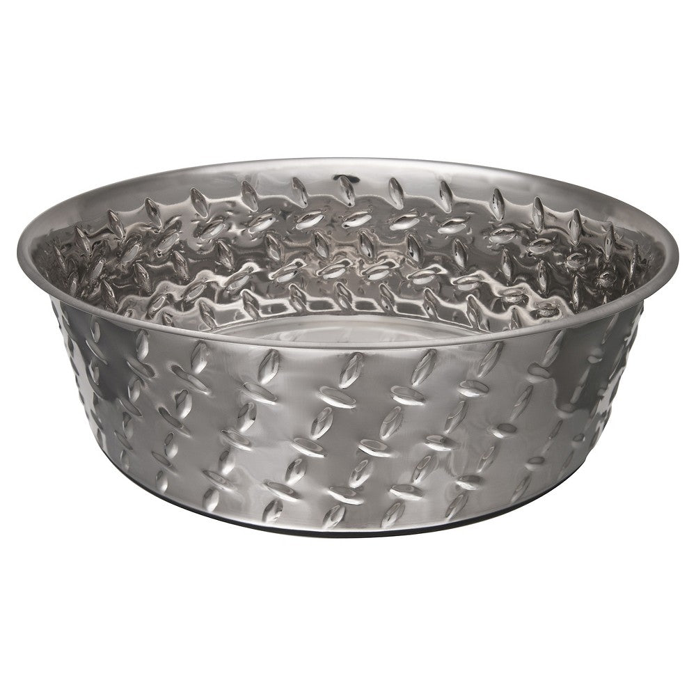Loving Pets Diamond Plated Dog Bowl - 5 Quart, Non-Skid Stainless Steel Pet Dish