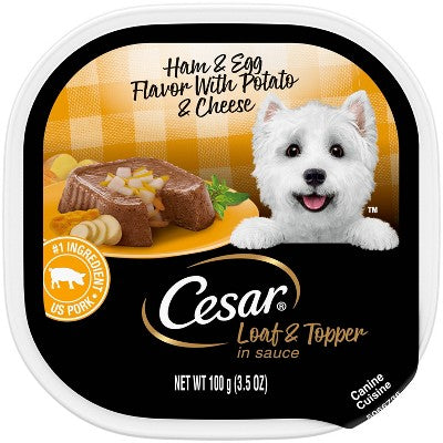 Cesar Savory Delights Wet Dog Food, Ham and Egg Flavor with Potato & Cheese, 3.5 oz Tray