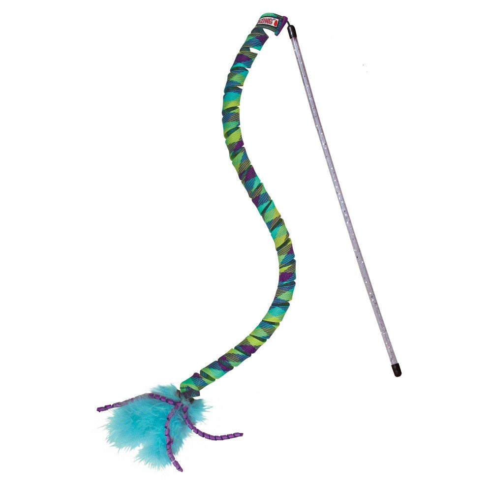KONG Cat Curlz Teaser Toy - Interactive Wand with Feathers & Spirals for Cats