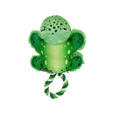 KONG Cozie Tuggz Frog Dog Toy - S/M Plush Frog with Rope for Tugging & Squeaking