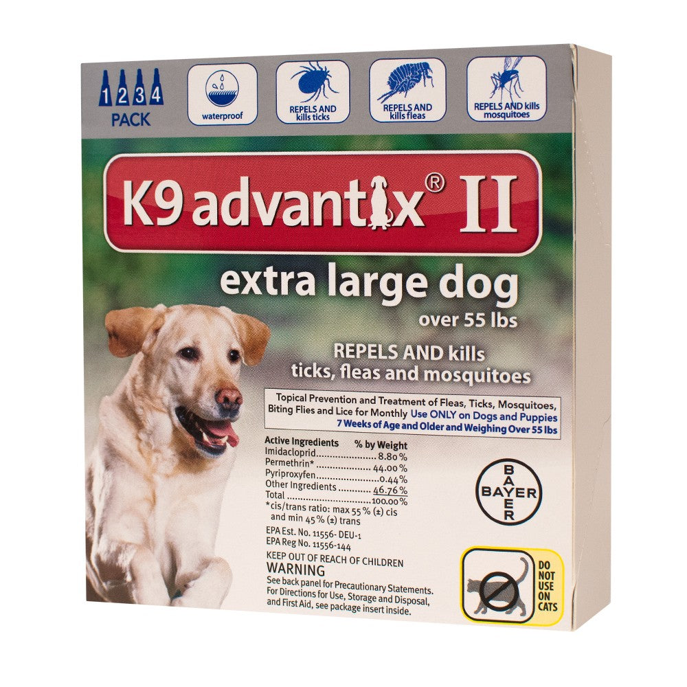 Bayer K9 Advantix II Flea, Tick and Mosquito Prevention for X-Large Dogs, Over 55 lb, 4 doses