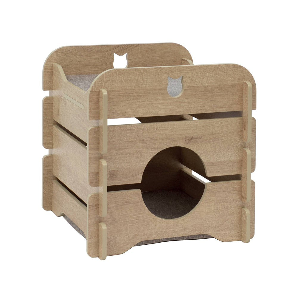 Catit Vesper Cottage Cat Tree Hideout - Oak Cat Furniture