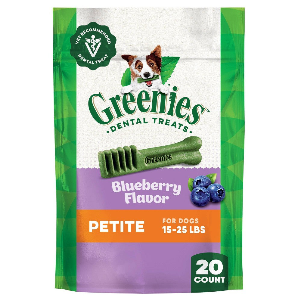 GREENIES Petite Blueberry Dental Dog Treats, 12 oz Pack (20 Treats) - Oral Health Chews