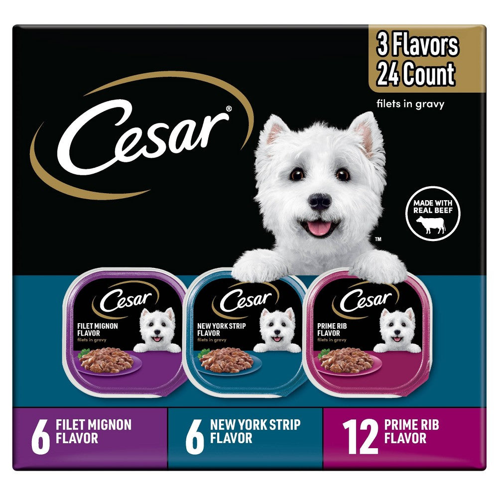 Cesar Gourmet Filets Variety Pack Wet Dog Food, 3.5 oz, 24 Count