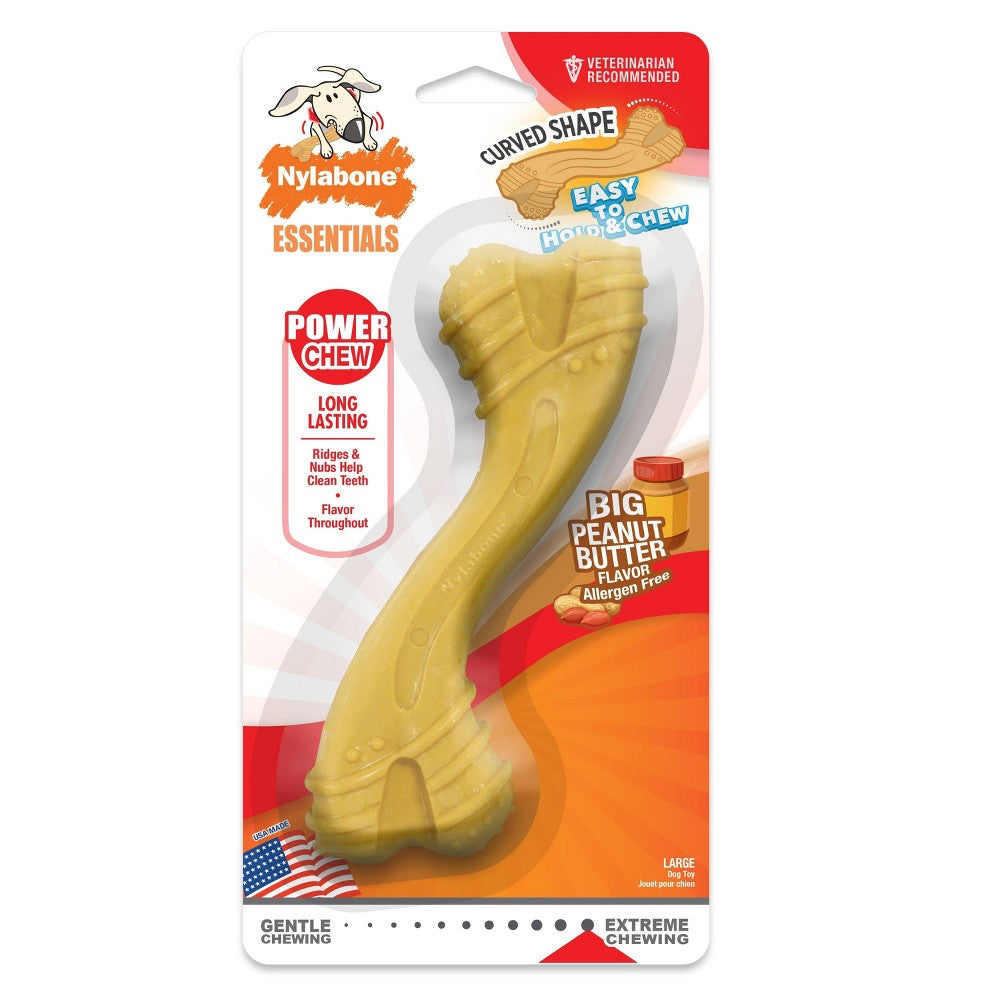 Nylabone Essentials Power Chew Long Lasting Curvy Bone Dog Chew Toy, Peanut Butter Flavor, Large