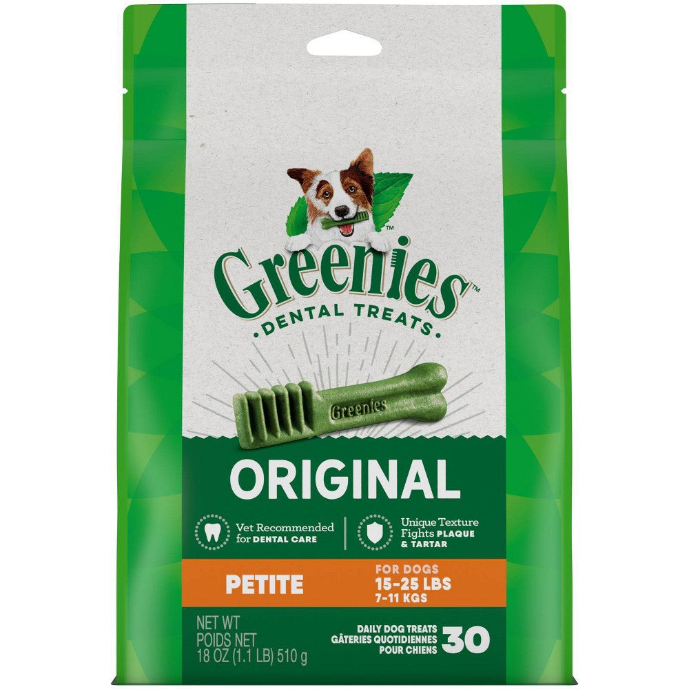 Greenies Petite Original Dental Dog Treats, 30ct 18oz, For Dogs 15-25 lbs, Chicken Flavor