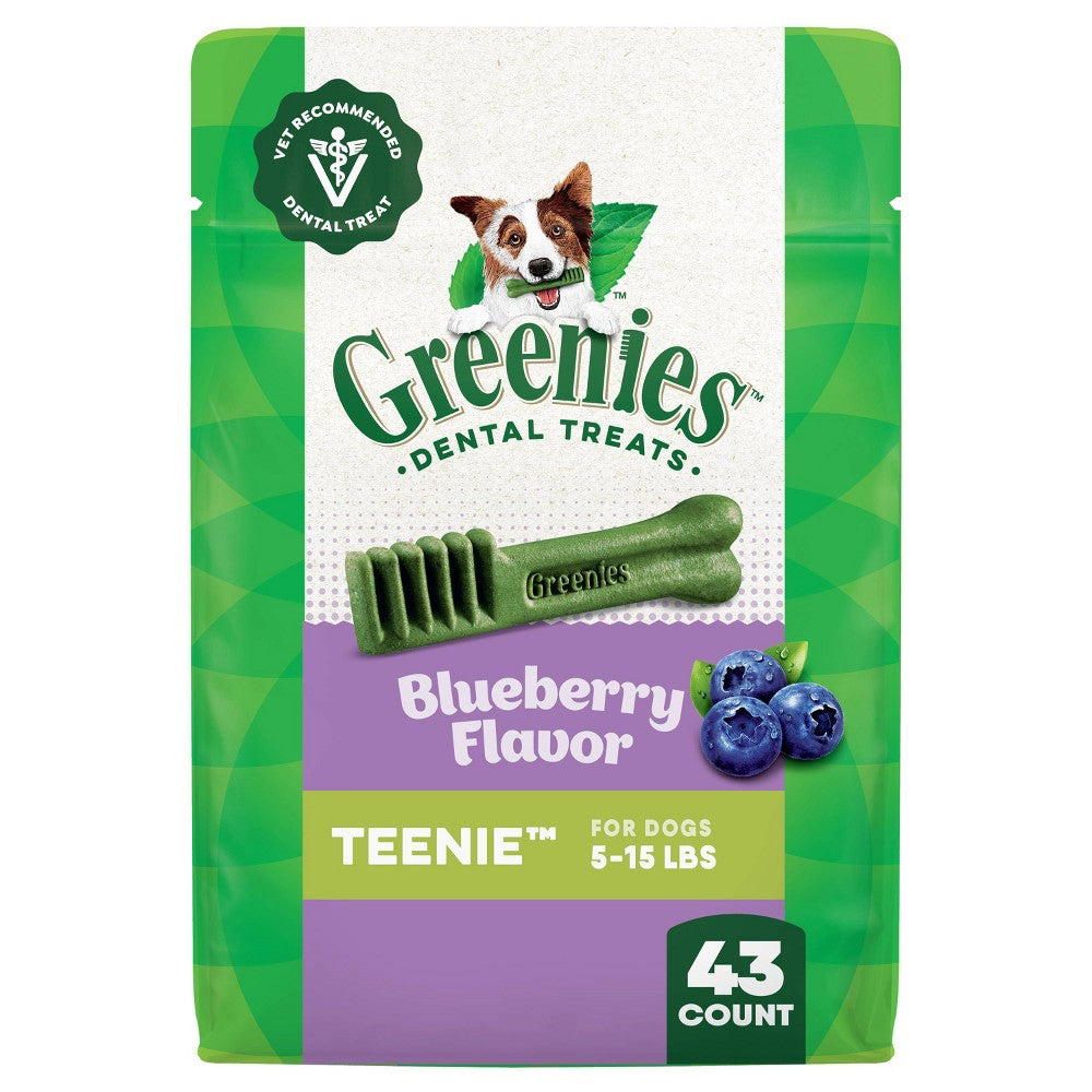 Greenies Teenie Blueberry Dental Dog Treats - 12oz (43 Treats) - For Dogs 5-15 lbs