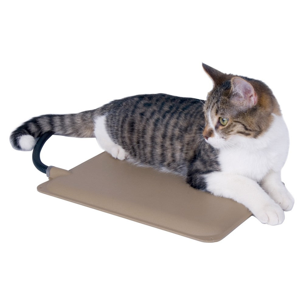K&H Pet Products Heated Extreme Weather Outdoor Kitty Pad Petite 9" x 12" - Tan - 25W Waterproof Cat Mat