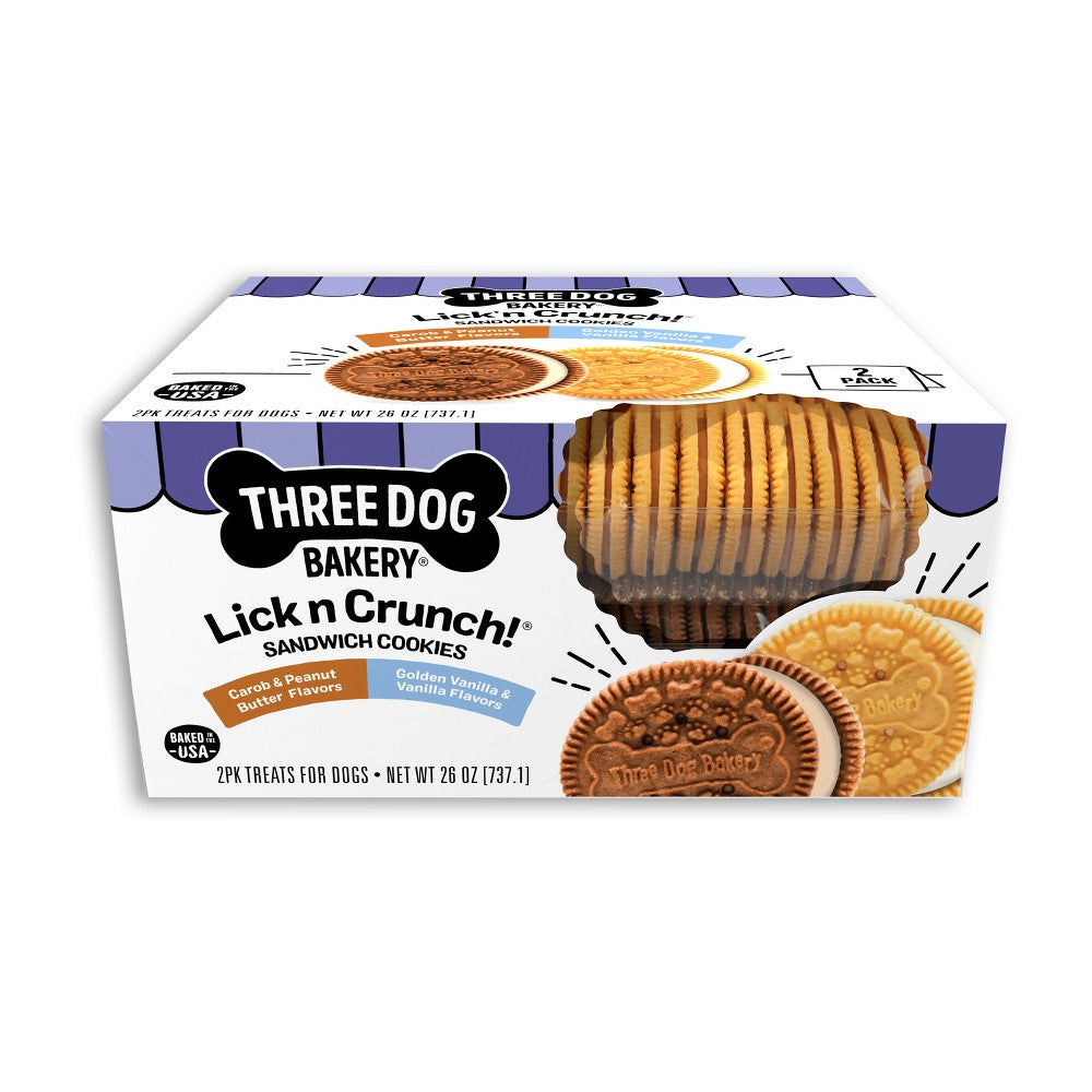 Three Dog Bakery Lick'n Crunch Dog Treats, Carob & Peanut Butter and Golden Vanilla, 26 oz