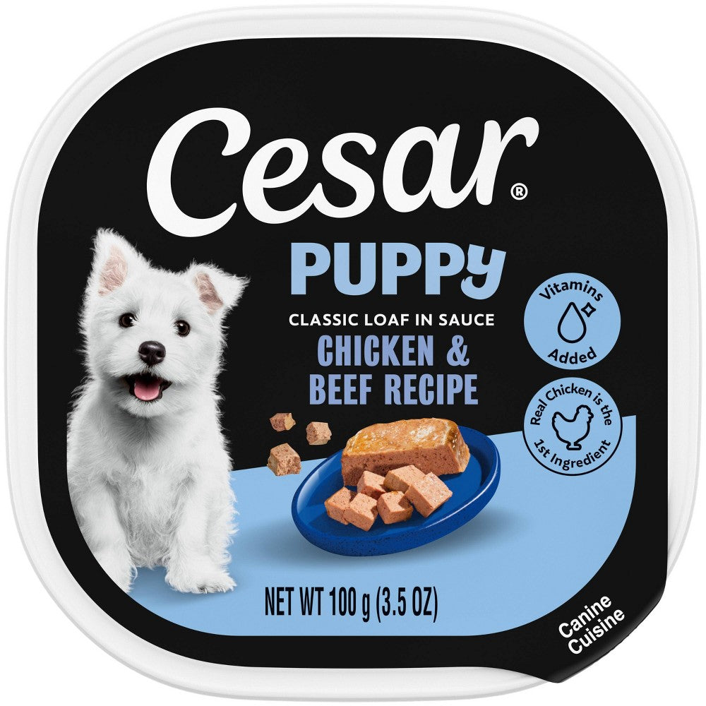 Cesar Puppy Chicken & Beef Loaf in Sauce Wet Dog Food, 3.5 oz