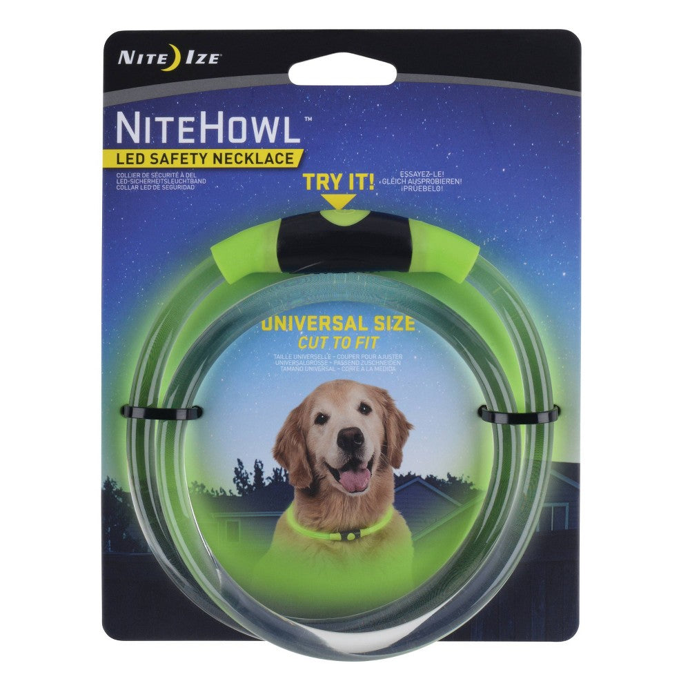 Nite Ize NiteHowl LED Dog Safety Necklace - Green - Cut-to-Fit, 360° Visibility