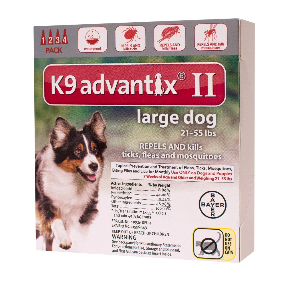 Bayer K9 Advantix II Flea, Tick and Mosquito Prevention for Large Dogs, 21 - 55 lb, 4 doses