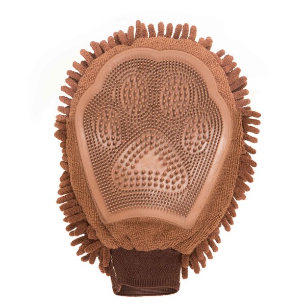 DGS Dirty Dog Grooming Mitt - Brown, Super Absorbent Microfiber & Silicone Brush, All Life Stages