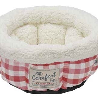 Happy Tails Cat Bed - Cranberry Plaid 15" Cup Style Pet Bed