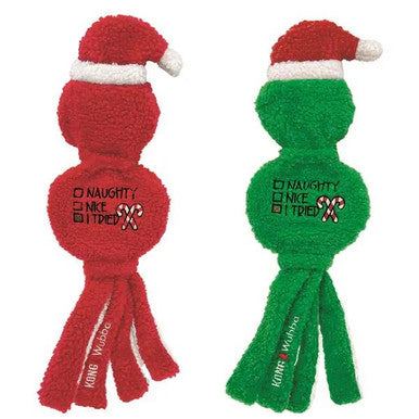 Kong Holiday Wubba Flatz Naughty/Nice Large Dog Toy Squeaky Plush