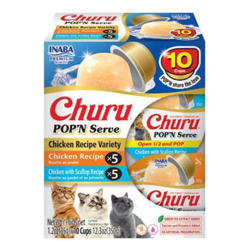 Inaba Churu Pop'n Serve Chicken Variety Pack Cat Treat - Jelly with Shreds of Chicken & Tuna, Vitamin E & Taurine, 1.2 oz (20 count)