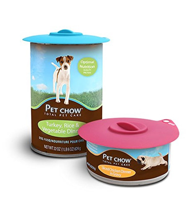 Dexas Popware Pet Food Can Cover - Flexible Silicone Lid, Gray/Blue