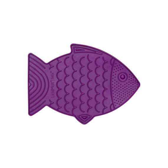 LickiMat Felix Cat Slow Feeder Mat - Purple, Fish Design