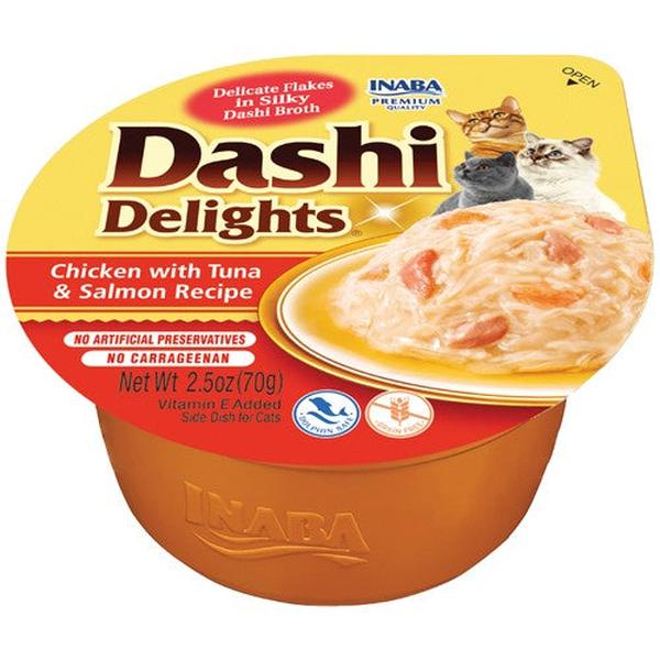 INA85083 Dashi Delights Chicken with Tuna & Salmon Flavored Bits in Broth Cat Food Topping