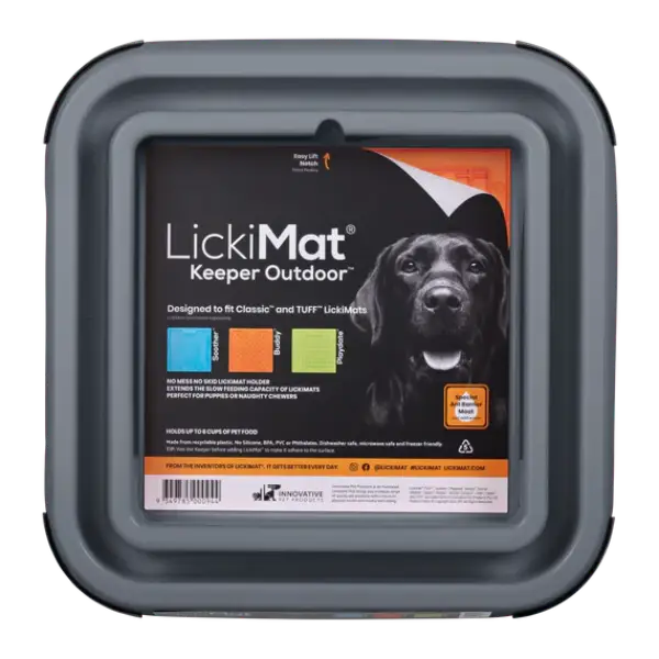 LickiMat Keeper Outdoor Gray - Classic & Tuff LickiMat Holder - Deep Water Moat - Dog & Cat Feeder