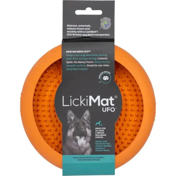 LickiMat UFO Slow Feeder Dog Bowl - Suction Cup Licking Mat for Anxiety & Boredom - Orange