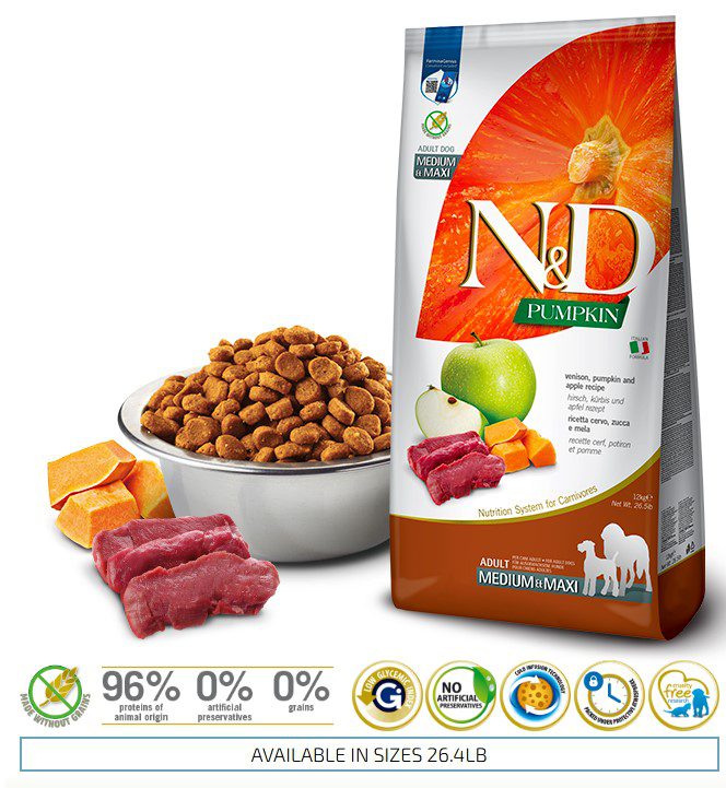 Farmina N&D Pumpkin Venison & Apple Adult Dog Food (Med/Maxi) - 12kg/26.4lb Grain-Free